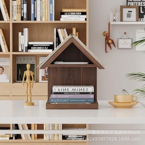 Wooden Bookshelf House Shape 3 Layers Storage Rack <b>Desk</b> Organizer Office Reading <b>Shelf</b> Decor - Product Image 3