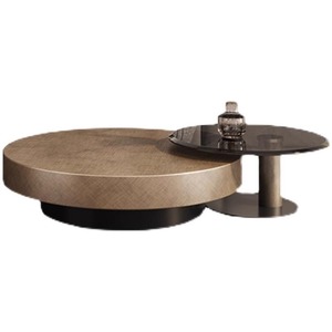 Juego de Mesa de Centro Redonda de Acero Inoxidable y Vidrio Templado de Diseño Moderno Minimalista de Lujo Ligero Italiano - Product Image 6
