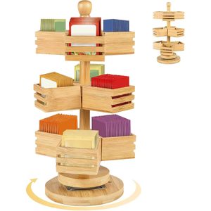 Tea Bag Organizer Wood Holder Coffee Box 9 Compartments Three-Layer 360 Rotating <strong>Carousel</strong> Rack Desktop <strong>Kitchen</strong> Office Stand - Product Image 1