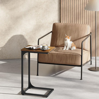 Table basse moderne extensible en forme de C avec cadre en métal brun rustique et noir, petite table pour salon, chambre à coucher, chevet