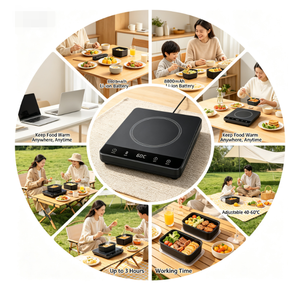 Plato Calentador de Alimentos <span class=keywords><strong>El</strong></span>éctrico Inalámbrico de 8800 mAh, 45 mm de Grosor, Temperatura Ajustable, Panel Táctil LED, Bandeja Calefactora Portátil con Apagado Automático - Product Image 6