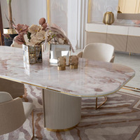 Table à manger en marbre naturel poli sur mesure, rose, moderne, de luxe, pliable, pour la maison, l'hôpital, l'hôtel, la villa, le salon
