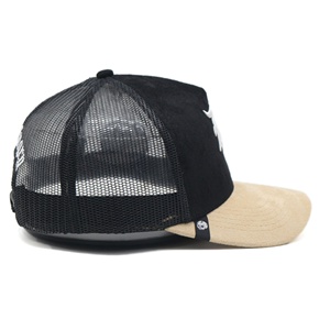 Casquette de camionneur bon marché Prate Label à 5 panneaux en velours suédé et maille avec broderie 3D personnalisée - Product Image 3