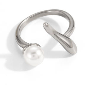 Anillo de Acero Inoxidable con Incrustaciones de Perlas, Forma de T, Apertura Irregular, Ajustable, Línea Simple, Elegante, Joyería para Mujer, Regalo - Product Image 5