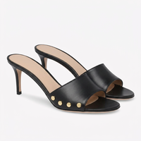 Sandales mules en cuir doré à clous pour femmes, bout ouvert, talon, à enfiler, décontractées ou habillées, vente en gros, personnalisables