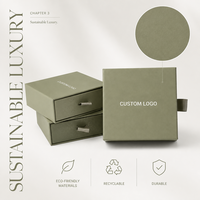 Scatola per Gioielli Ecologica di Lusso con Logo Personalizzato, Confezione Regalo in Carta Verde Salvia con Inserto per Anelli e Bracciali