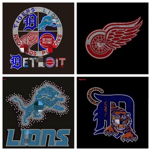 Individuelles Detroit Teams Strass-Motiv Piston Bling Hotfix Red Wing Strass-Transferdruck Tiger Strass-Design zum Aufbügeln - Product Image 1