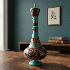 LT176 Dream Genie 750ml Egyptian Turquoise Glass <b>Bottle</b> <b>Stopper</b> Decal Hand Painted Mouth-Blown Unique Artisan Design Egyptian - Product Image 3