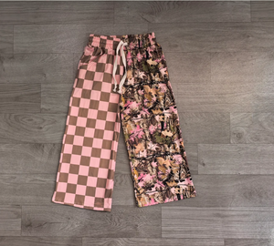 Pantalon décontracté pour filles, respirant, tricoté, patchwork, à jambes larges, imprimé, longueur intégrale, avec cordon de serrage à la taille - Product Image 2