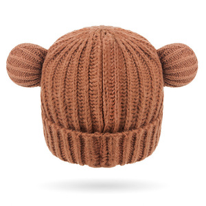 Japanese Style Knitted Beanie With Bear Ears Coffee Color Warm Windproof For Women Autumn Winter Hat - Product Image 4