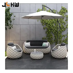 Juecheng mobilya hasır kavisli dış mekan mobilyası modüler Sectional kesit küçük kanepe dış oturma setleri bambu