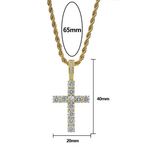 New Iced out Zircon Baguette chéo hiphop Mặt dây chuyền chuỗi nam trang sức vàng bạc màu CZ Mặt dây chuyền vòng cổ Bling chéo quyến rũ - Product Image 4