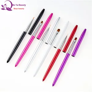 Metal Handle Nylon Nail Art Brush Set Liner Flat Petite Shape Aluminum Ferrule Brushes for Gel Manicure - Product Image 6