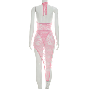 Viviblook J26ST221 Conjunto de Verano para Mujer, Sexy, Sin Mangas, Encaje Transparente, Body Halter, Falda Asimétrica, Conjunto de Dos Piezas - Product Image 5