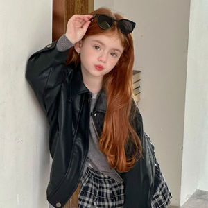 Vêtements d'extérieur pour filles automne 2025 nouveau Style occidental enfants automne <span class=keywords><strong>veste</strong></span> en <span class=keywords><strong>cuir</strong></span> à la mode décontracté en <span class=keywords><strong>cuir</strong></span> <span class=keywords><strong>veste</strong></span> haut - Product Image 1