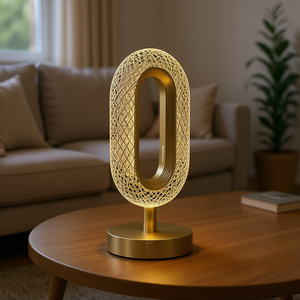 Lámpara de Escritorio LED Moderna Ovalada con Acabado Dorado, Lámpara de Mesa con Forma de Anillo Enchufable para Sala de Estar, Cuerpo de Metal, Luz Blanca Cálida de 2700K - Product Image 2