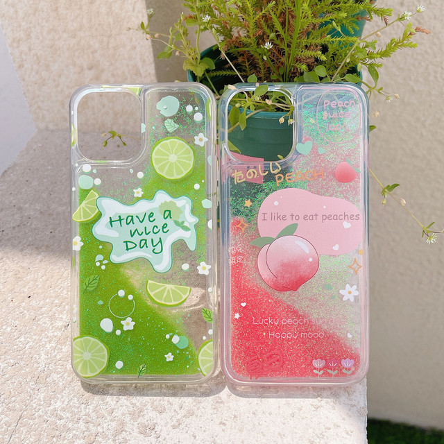 New Design Liquid Flow Mobile Phone Case  for iPhone 16 17 ProMax Lime Green Lemon Pink Peach Sparkling Powder Protective Case