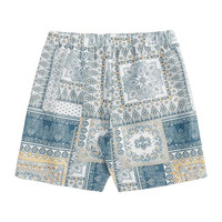 Short de surf imprimé fleur de cajou vintage pour homme, taille moyenne élastique, tissu tissé en nylon 2024, vente en gros, été 100%