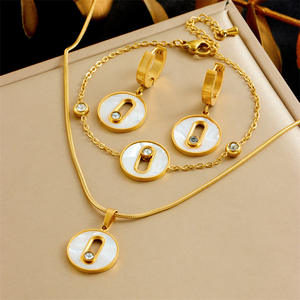 Ensemble de bijoux en acier inoxydable plaqué or avec pierres naturelles, motif fleur, cerisier et papillon, pour femme, 100 % étanche, boucles d'oreilles et collier tendance - Product Image 3