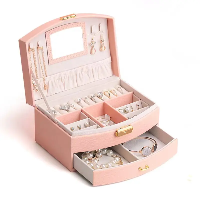 Factory In Stock Fashion Leather Jewelry Storage Box Large Pendant Ring Bracelet Jewelry Box