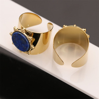 Modischer Edelstahl PVD-Vergoldeter Schmuck Verstellbarer Runder Natürlicher Edelstein Breiter Retro-Ring