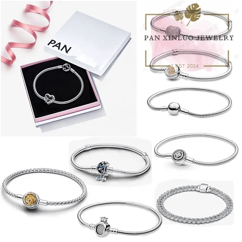 La fabbrica di gioielli di lusso vende argento 925 applicato al classico braccialetto corona di iPandoria originale per regali di gioielli in padella