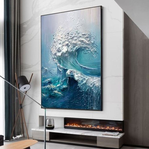 Pintura al Óleo Moderna Hecha a Mano, Texturizada, <span class=keywords><strong>con</strong></span> Espátula, Paisaje Azul en 3D, Ondas del Océano, Arte en Lienzo - Product Image 2