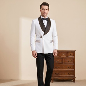 <span class=keywords><strong>Blazer</strong></span> Formale <span class=keywords><strong>Bianco</strong></span> Slim Fit da <span class=keywords><strong>Uomo</strong></span> in Poliestere Traspirante con Chiusura a Gancio e Strass, per Sposi e Cerimonie - Product Image 3