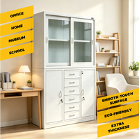 Meuble de rangement moderne blanc pour bureau avec portes vitrées, armoire latérale et tiroirs centraux, organisateur de rangement en acier – Vente en gros