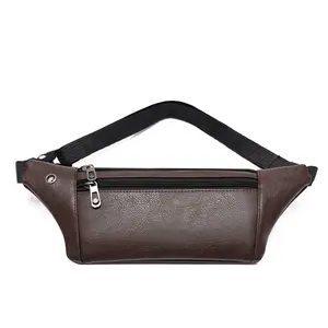 Pochete de couro pu masculina, marrom, bolsa transversal, bolsa de cintura preta para homens