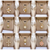 Kalung Liontin Bunga Mutiara Zirkon Emas 18K Baja Tahan Karat 316L Rantai Link Perhiasan Hati Wanita Hadiah Pesta Pernikahan Mewah