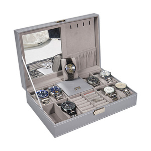 <span class=keywords><strong>Caja</strong></span> de Almacenamiento de Joyas Rectangular Multifuncional de Cuero PU Gris Negro, a Prueba de Polvo, <span class=keywords><strong>para</strong></span> <span class=keywords><strong>Relojes</strong></span>, Collares y Anillos, con Forro de Gamuza y Espejo - Product Image 5