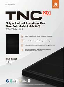 TONGWEI 450W-470W panneau solaire N-Type haute efficacité monofacial demi-cellule Double <span class=keywords><strong>lunettes</strong></span> plein noir usine livraison directe - Product Image 2