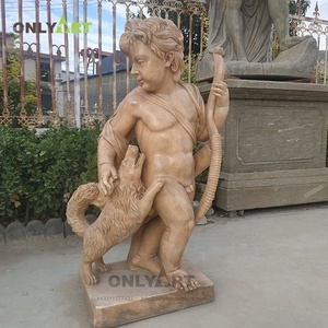ONLYART diseño de fábrica puede por encargo mármol natural tallado desnudo niño pequeño jardín estatuas con perro - Product Image 1