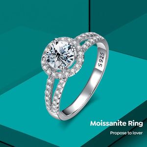 GRA certificado D Color <span class=keywords><strong>Moissanite</strong></span> 2 filas halo anillo 925 plata esterlina rodio plateado <span class=keywords><strong>1</strong></span> 2 <span class=keywords><strong>Ct</strong></span> mujeres compromiso boda joyería fina - Product Image 1
