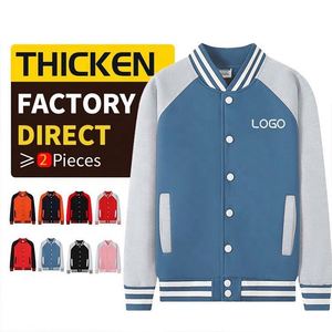 Healthy Organic Cotton Men's Jackets Baseball Uniform Casual Matching Color Fleece Jackets - Product Image 3