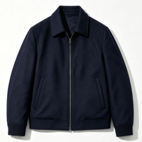 Veste en laine bleu marine à col à revers et fermeture éclair 811