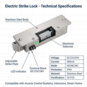 Cerradura Eléctrica <span class=keywords><strong>de</strong></span> Acero Inoxidable para Puerta <span class=keywords><strong>de</strong></span> Madera, Tipo Estrecho, con Sistema <span class=keywords><strong>de</strong></span> Control <span class=keywords><strong>de</strong></span> Acceso <span class=keywords><strong>de</strong></span> 12V, Cierre Eléctrico - Product Image 5