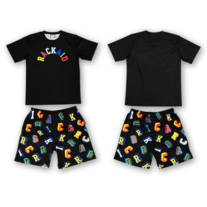 Sublimación personalizada camiseta al por mayor impresión diseño pantalones cortos letras traje de hombre - Product Image 1