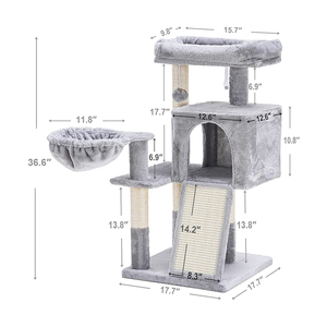 <span class=keywords><strong>Arbre</strong></span> à <span class=keywords><strong>chat</strong></span> moderne et abordable en peluche grise avec structure d'escalade, tour d'activités en corde de sisal et grande maison de jeu <span class=keywords><strong>pour</strong></span> chats de grande taille - Product Image 3