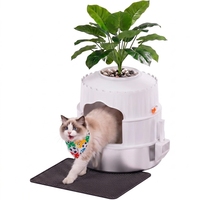 Toilette pour chat décorative et discrète en acier inoxydable avec plante artificielle, pour l'intérieur, contrôle des odeurs, bac à litière fermé