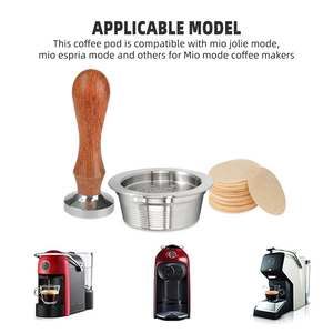 Ensemble de 1 capsule de <span class=keywords><strong>café</strong></span> réutilisable et rechargeable en acier inoxydable, filtre à <span class=keywords><strong>café</strong></span>, cuillère, brosse, compatible avec les machines Mio - Product Image 4