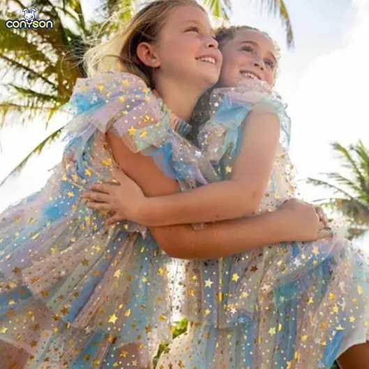 Conyson estate bambine Rainbow Dress principessa con strati di paillettes abiti da festa in Tulle da ragazza abiti Casual abiti da Vestidos
