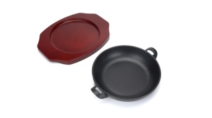 Poêle à frire <span class=keywords><strong>ronde</strong></span> en fonte noire pré-assaisonnée, pour plaques électriques, à gaz et à induction, utilisée pour le barbecue et la sautée <span class=keywords><strong>de</strong></span> légumes - Product Image 5