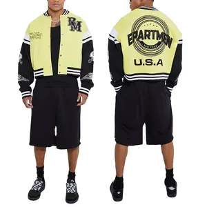 Pakaian jalanan musim dingin jaket seragam Baseball kulit wol Boxy jaket Bomber bordir Applique kustom Mode Pria