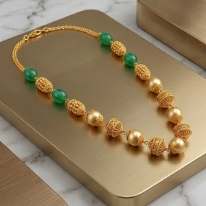 Collar Mala Antiguo de Plata 925 con Cuentas Verdes y Diseño de Bola Dorada, Joyería Étnica Tradicional para Mujer - Product Image 4