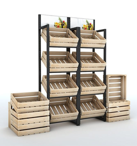 Custom Supermarket Retail Store <strong>Fruit</strong> Vegetable Agricultural Product Food Metal Wooden Storage Basket Display Rack Stand <strong>Shelf</strong> - Product Image 1
