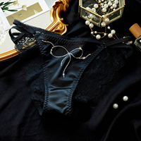 Braguitas de mujer de talle bajo con decoración de lazo y diamantes, de encaje sexy, transpirables, de talla grande, tipo triángulo, de satén de alta elasticidad, ropa interior íntima