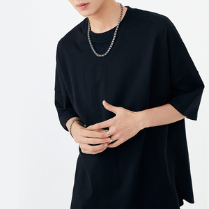 เสื้อยืดฮิปฮอปคุณภาพสูงทรงหลวมไหล่ตกสำหรับผู้ชายและผู้หญิง สกรีนโลโก้ได้ตามต้องการ แฟชั่นสตรีทแวร์ ผ้าฝ้ายเรียบ โอเวอร์ไซส์ - Product Image 2
