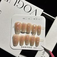 Faux ongles à presser faits main, personnalisés, nude, à motif écossais, effet œil de chat, nœud 3D, ombré, forme ovale et cercueil 057 058 059 060